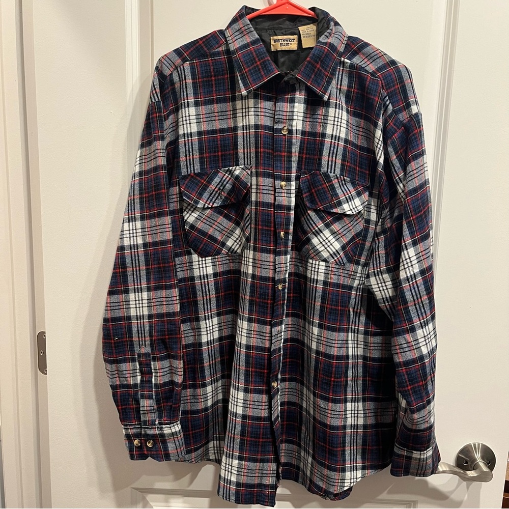 Northwest Blue Vintage Acrylic Plaid Grunge Flannel Mens Large Red/blue …